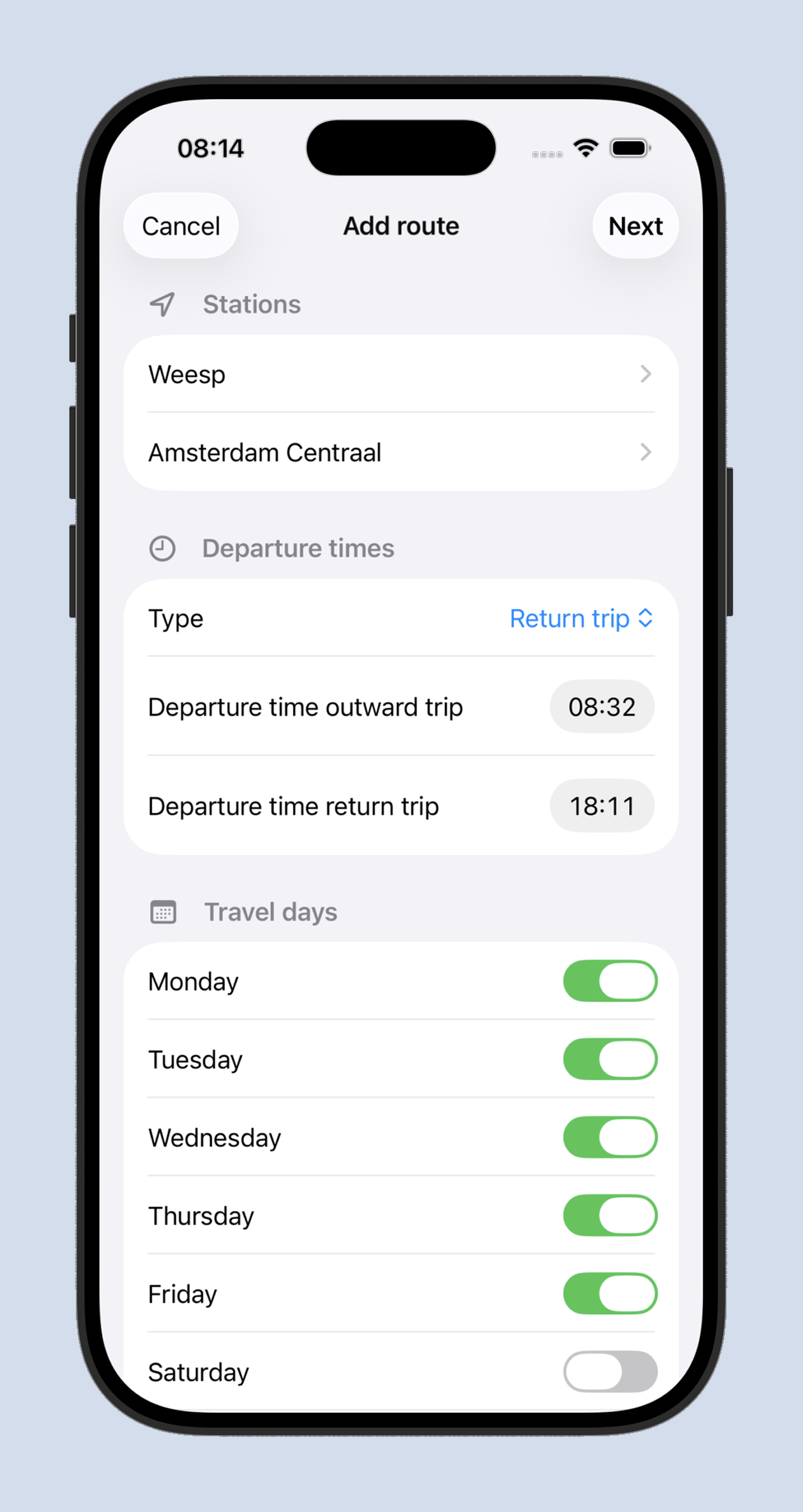 Forens — Schedule screen