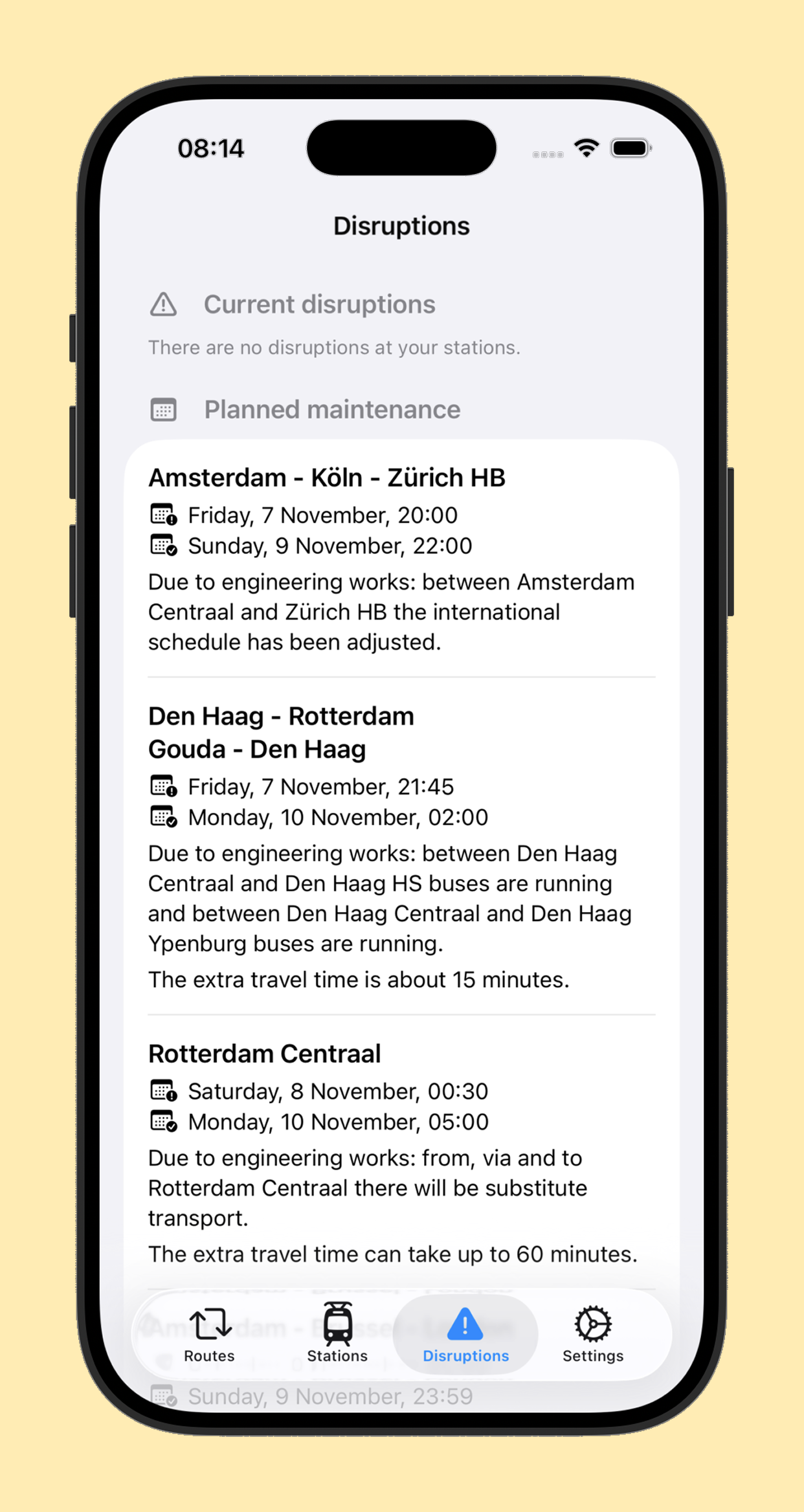 Forens — Disruptions screen