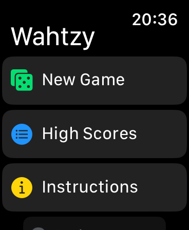 Wahtzy — Main screen